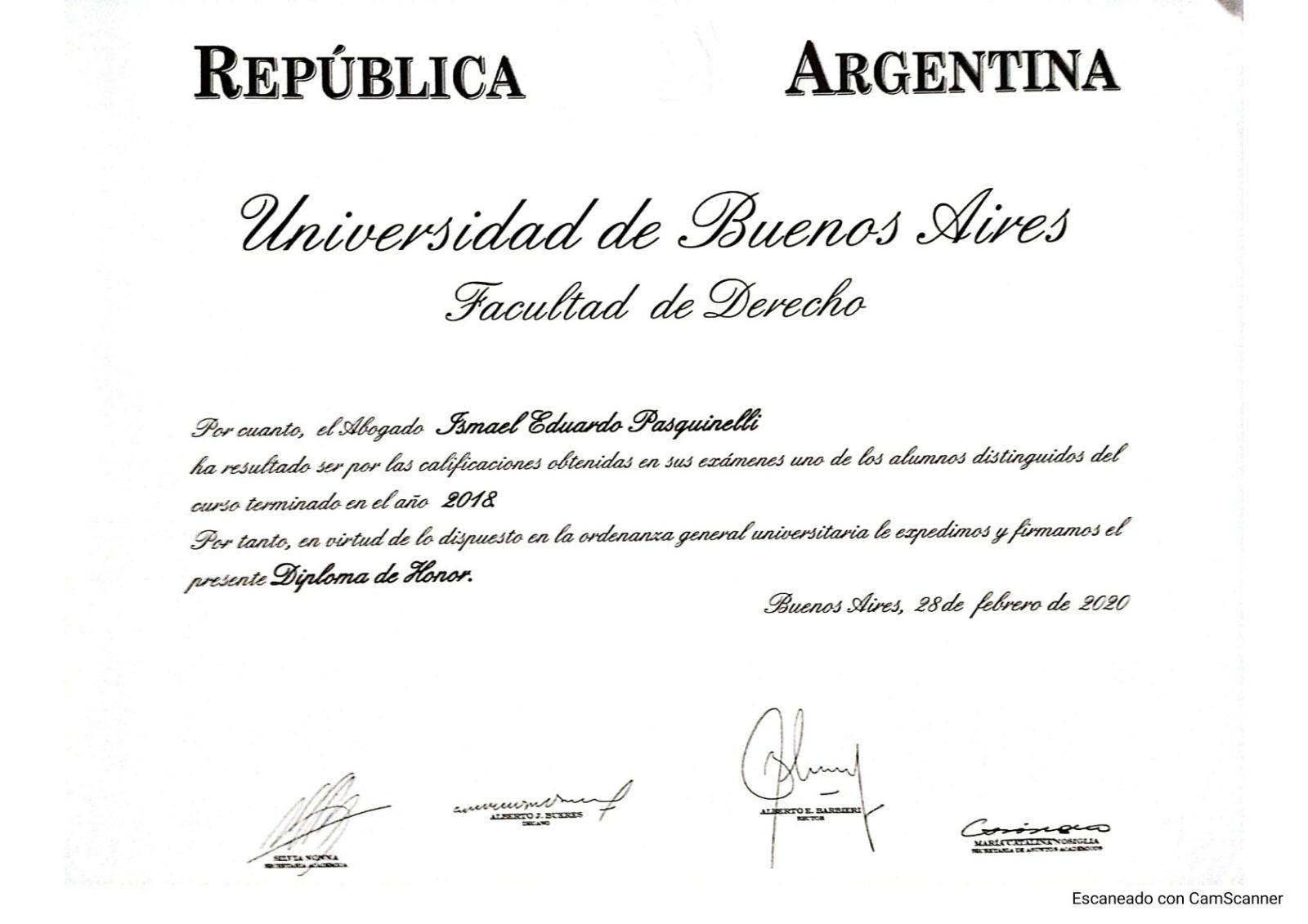 Diploma de Honor UBA